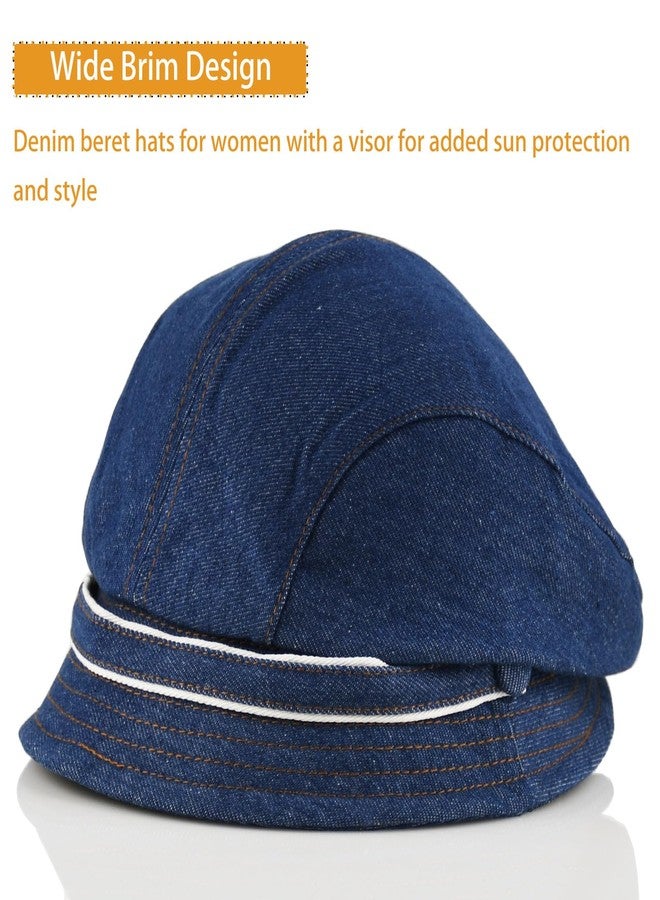 KORIXINE Newsboy Hat for Women: Fashion Denim Hats - Womens Cute Jeans Beret Newsboy Cap Cabbie Artist Summer Soft Visor Hat Adjustable (Navy) - Image 4